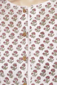 Set of 2: Pink Kalidar Cotton Plain Kurta with Hand-Block Printed Kota  Cape image 5