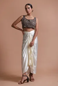 Black Color Raw Silk Mirror Work Blouse image 2