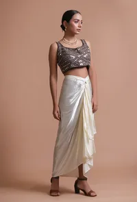 Black Color Raw Silk Mirror Work Blouse image 3