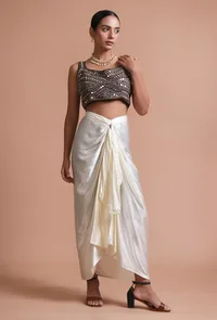 Black Color Raw Silk Mirror Work Blouse image 4