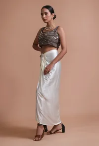 Black Color Raw Silk Mirror Work Blouse image 5