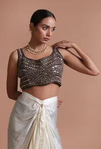 Black Color Raw Silk Mirror Work Blouse image 6