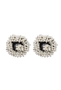 Circular Flower Shaped Handcrafted Green Fabric Style Earrings image 2