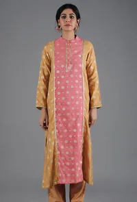 Yellow Ochre & French Pink Panelled Straight Kurta image 1