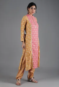 Yellow Ochre & French Pink Panelled Straight Kurta image 2