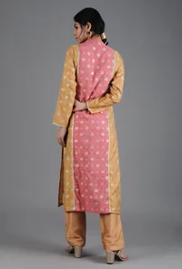 Yellow Ochre & French Pink Panelled Straight Kurta image 4