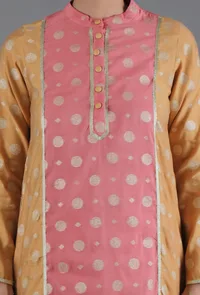 Yellow Ochre & French Pink Panelled Straight Kurta image 5
