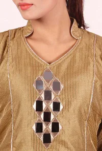 Golden Brown Mirror Embroidered Silk Kurta image 3