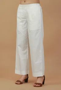 Solid White Straight Cotton Pants image 2