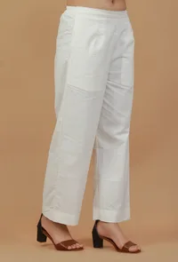 Solid White Straight Cotton Pants image 3
