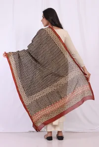Mustard Orange Pure Bagru Chanderi Silk Dupattas image 2