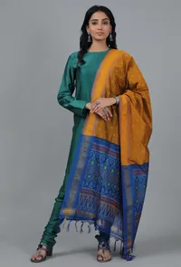 Ochre & Ecobalt Blue Ikat Dupatta image 2