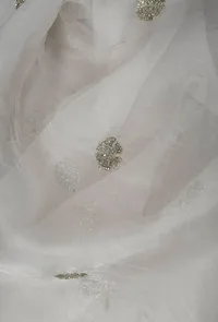 Set of 3: White Chanderi Kurta, Pants And Organza Dupatta image 3