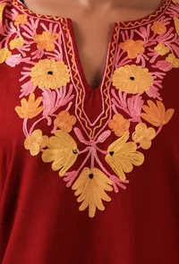 Old Brick Woolen Ari Embroidered Phiran- Free Size image 6