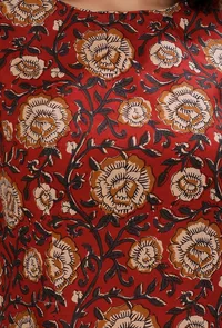 Rust Red Kalamkari Contrast Print Straight Cotton Kurta image 6