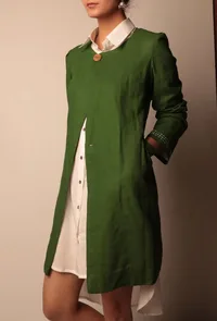 Green cotton linen A-line jacket with side pockets image 1