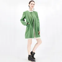 Green cotton linen A-line jacket with side pockets image 3