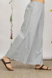Powder Blue Cotton Khaadi Flared Pants image 3