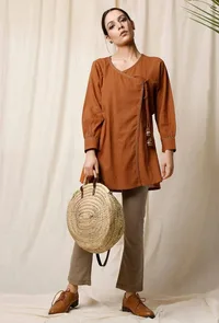 Narangi Angrakha Cotton Slub Top image 2