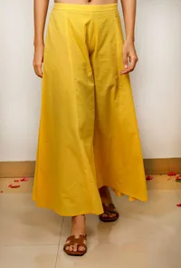 Yellow Solid Cotton flared Pants image 1