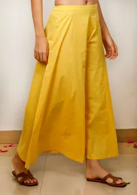 Yellow Solid Cotton flared Pants image 2