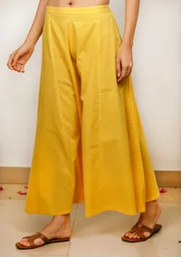 Yellow Solid Cotton flared Pants image 3