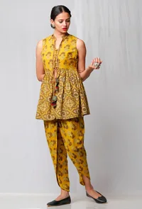 Yellow Ajrakh Printed Top image 1