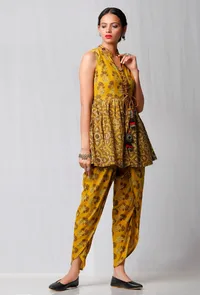 Yellow Ajrakh Printed Top image 2