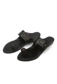 Chandralekha Gold Stitch Cruelty-Free Genuine Leather Kolhapuri image 3