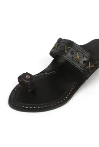 Chandralekha Gold Stitch Cruelty-Free Genuine Leather Kolhapuri image 6