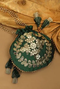 Midnight Green Gota Patti Silk Potli image 1