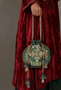 Midnight Green Gota Patti Silk Potli image 2