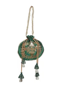 Midnight Green Gota Patti Silk Potli image 3