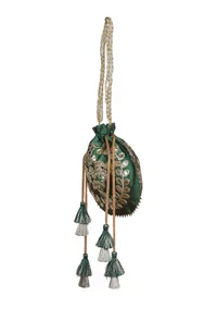 Midnight Green Gota Patti Silk Potli image 4