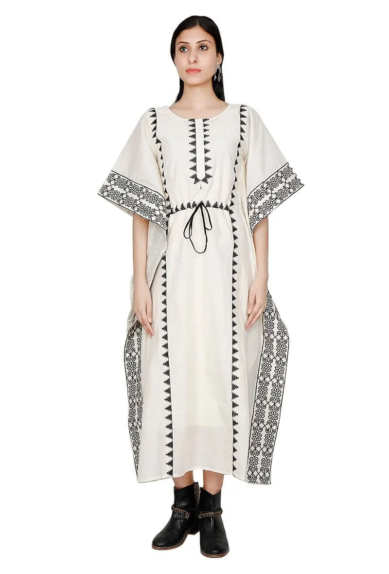 Ivory-Onyx cotton Cross Stitch Kaftan With Slip