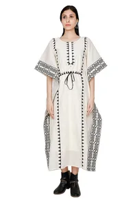 Ivory-Onyx cotton Cross Stitch Kaftan With Slip image 1