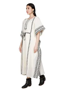 Ivory-Onyx cotton Cross Stitch Kaftan With Slip image 2
