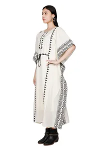 Ivory-Onyx cotton Cross Stitch Kaftan With Slip image 3