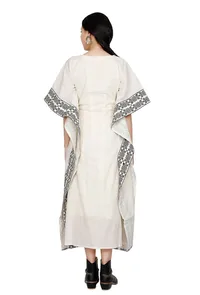 Ivory-Onyx cotton Cross Stitch Kaftan With Slip image 5