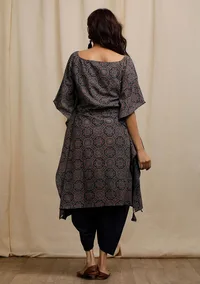 Blue Ajrakh Print Side Front Tie-Up Kaftan Kurta image 4