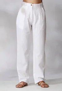 Set Of 2- Aquamarine Green Ikkat Kurta with White Cotton Pants With Pockets image 2