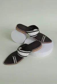 White & Brown Cruelty-Free Leather Sandals image 1