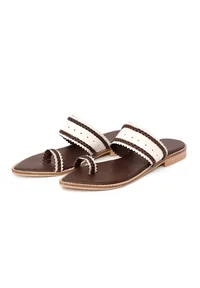 White & Brown Cruelty-Free Leather Sandals image 2