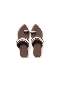 White & Brown Cruelty-Free Leather Sandals image 3