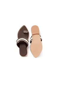 White & Brown Cruelty-Free Leather Sandals image 4