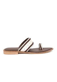 White & Brown Cruelty-Free Leather Sandals image 6