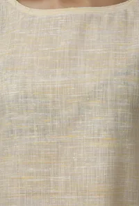 Cream Pure Woven Cotton Kurta With Complimentary Matching Mask image 5