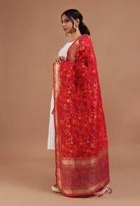 Red Color Semi Silk Dupatta With Zari Weaving image 3