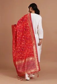 Red Color Semi Silk Dupatta With Zari Weaving image 4