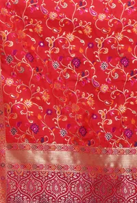 Red Color Semi Silk Dupatta With Zari Weaving image 5
